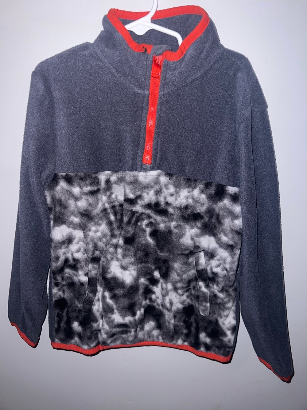 wonder nation Gray Fleece Zip Pullover with Red Trim